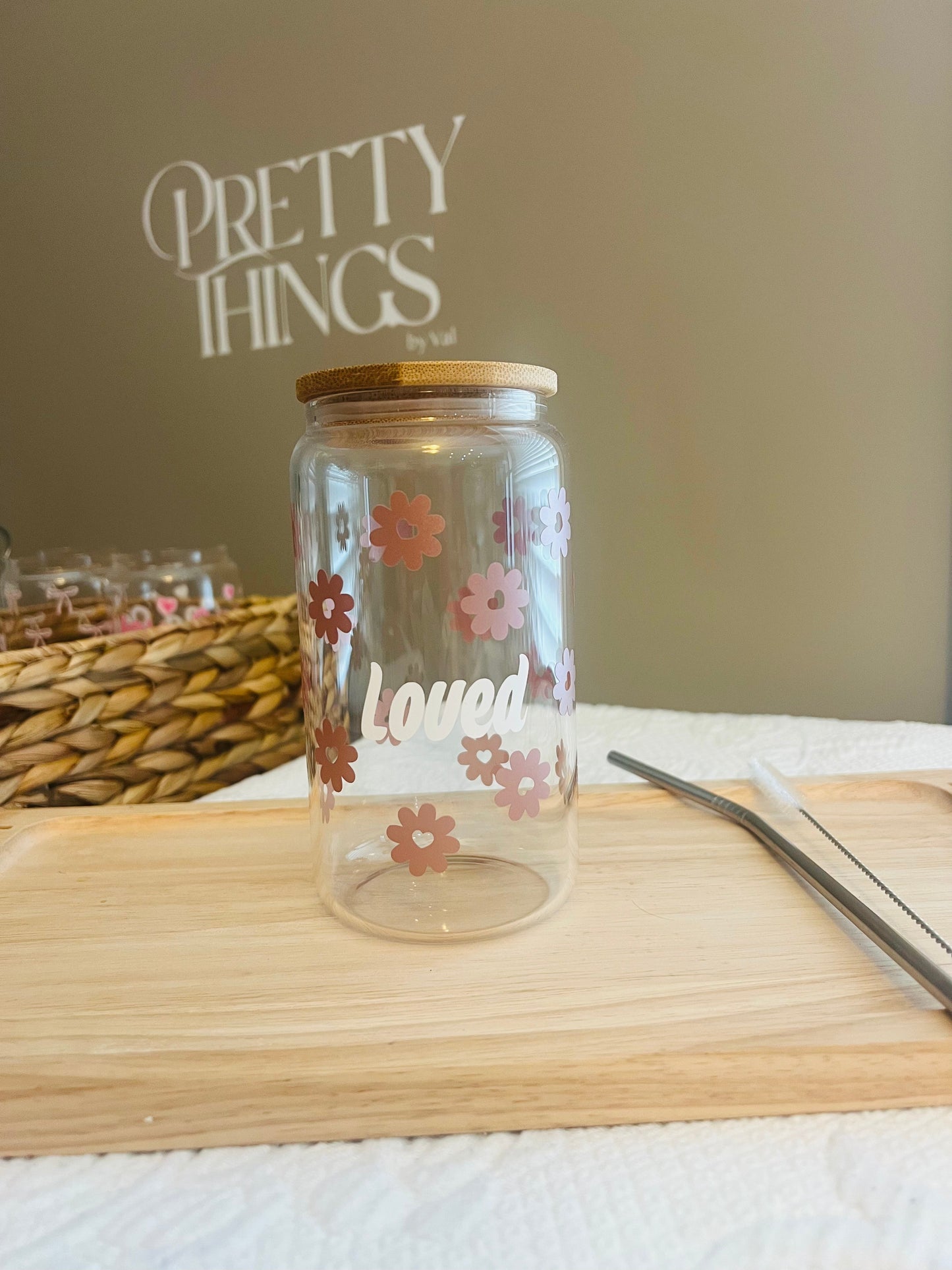 God and daisies - Iced Coffee Clear Glass Can Tumbler