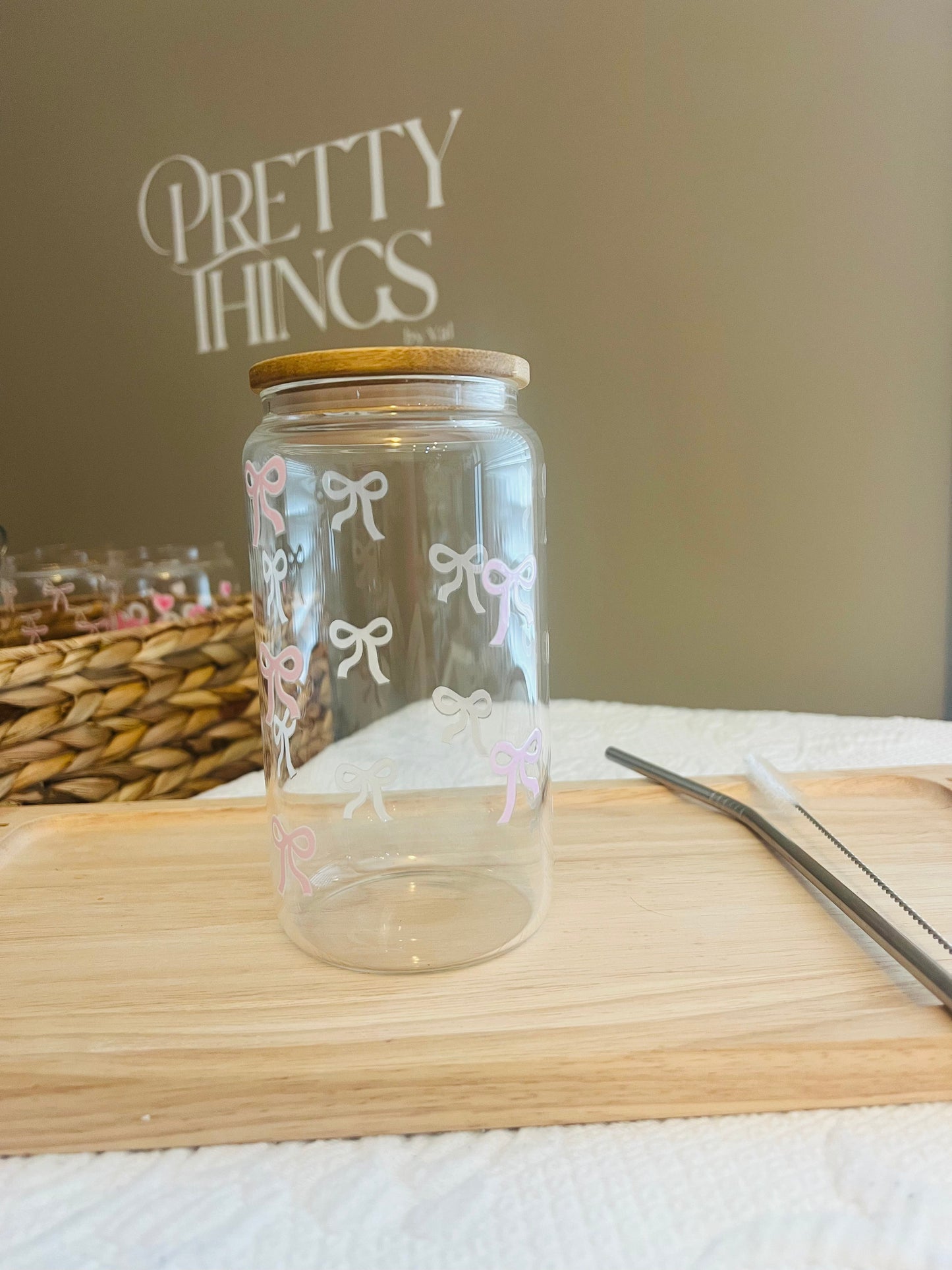 Tiny bows - Iced Coffee Clear Glass Can Tumbler