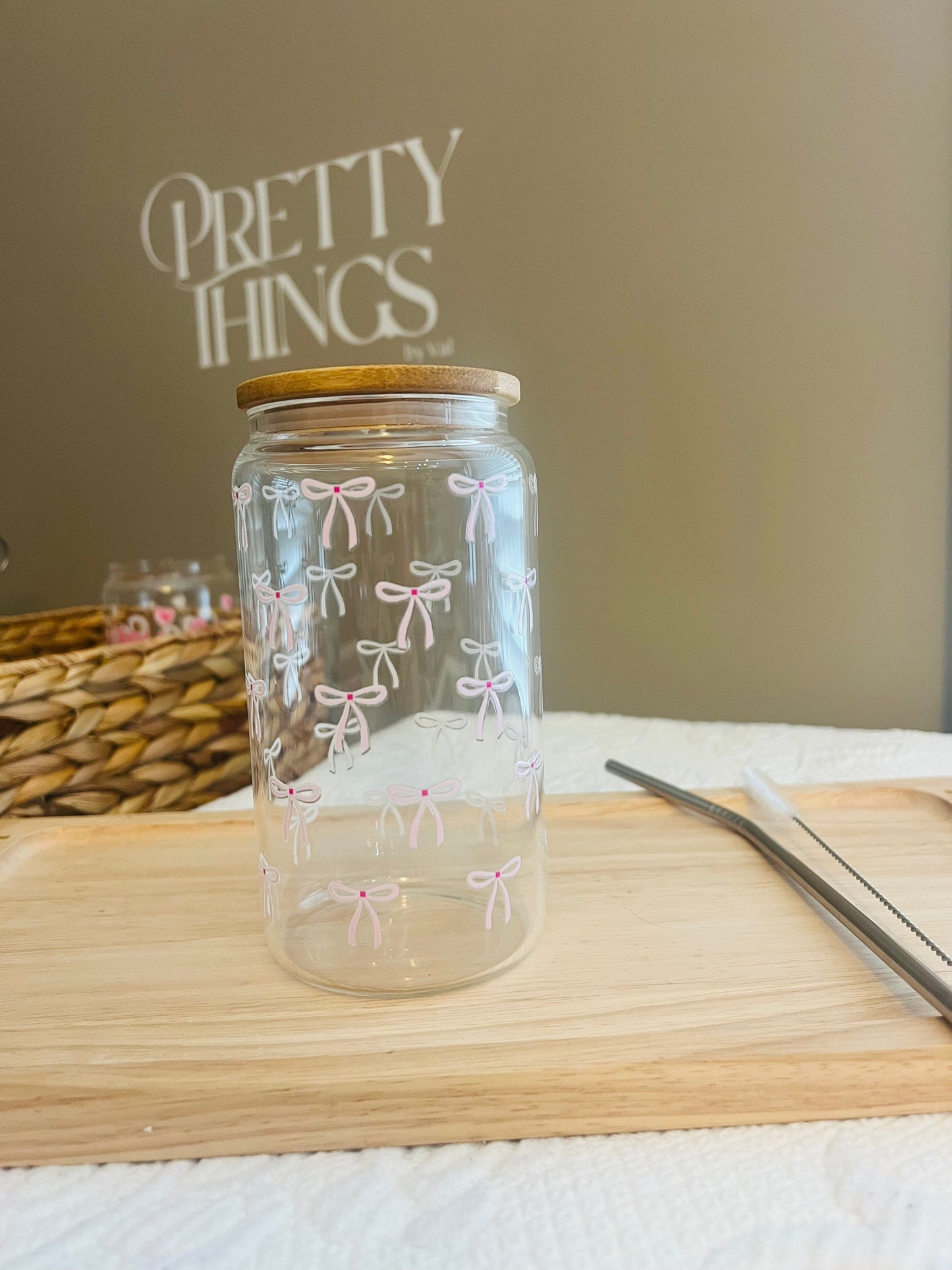 Really tiny bows - Iced Coffee Clear Glass Can Tumbler