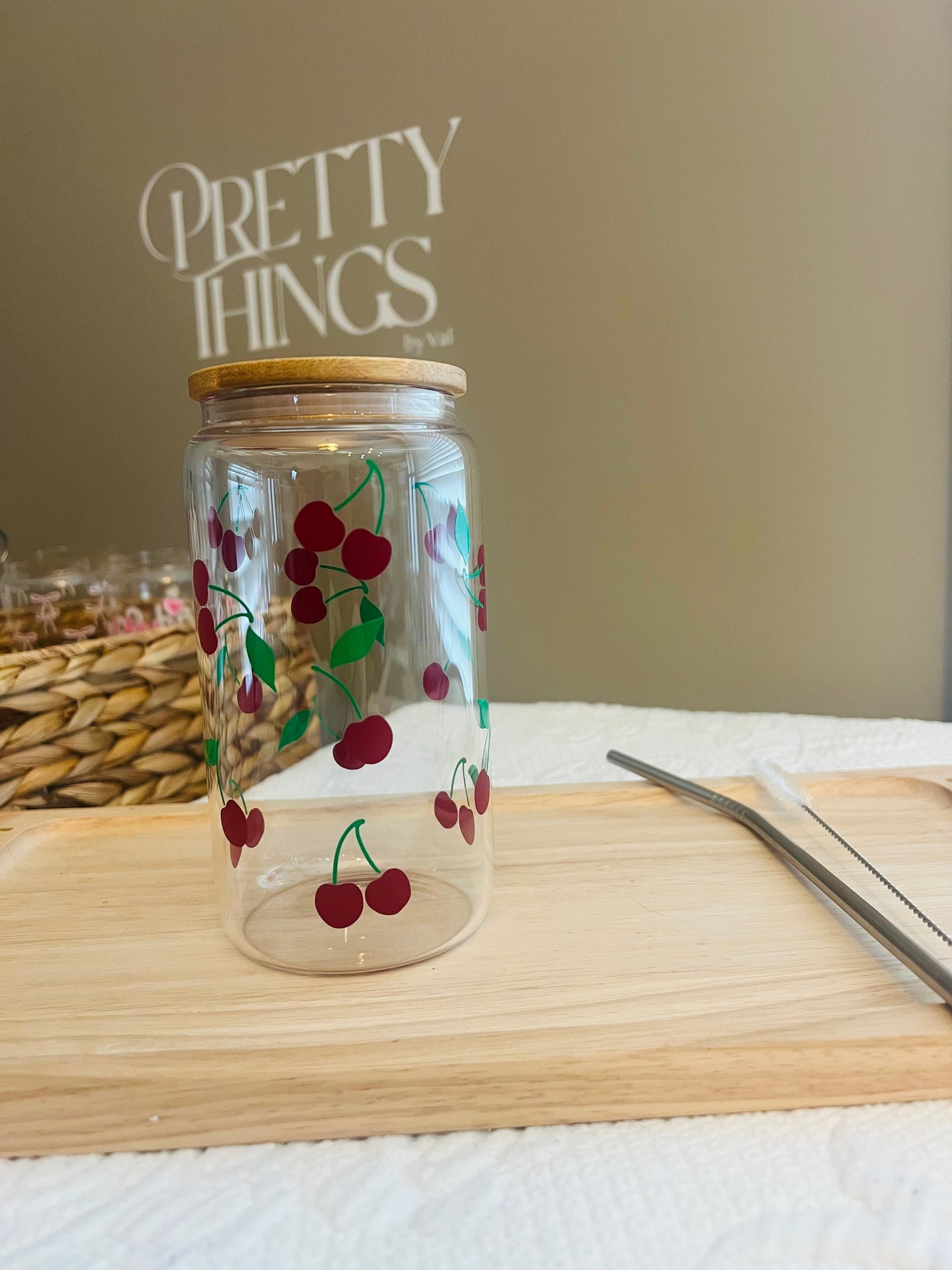 Cherries - Iced Coffee Clear Glass Can Tumbler