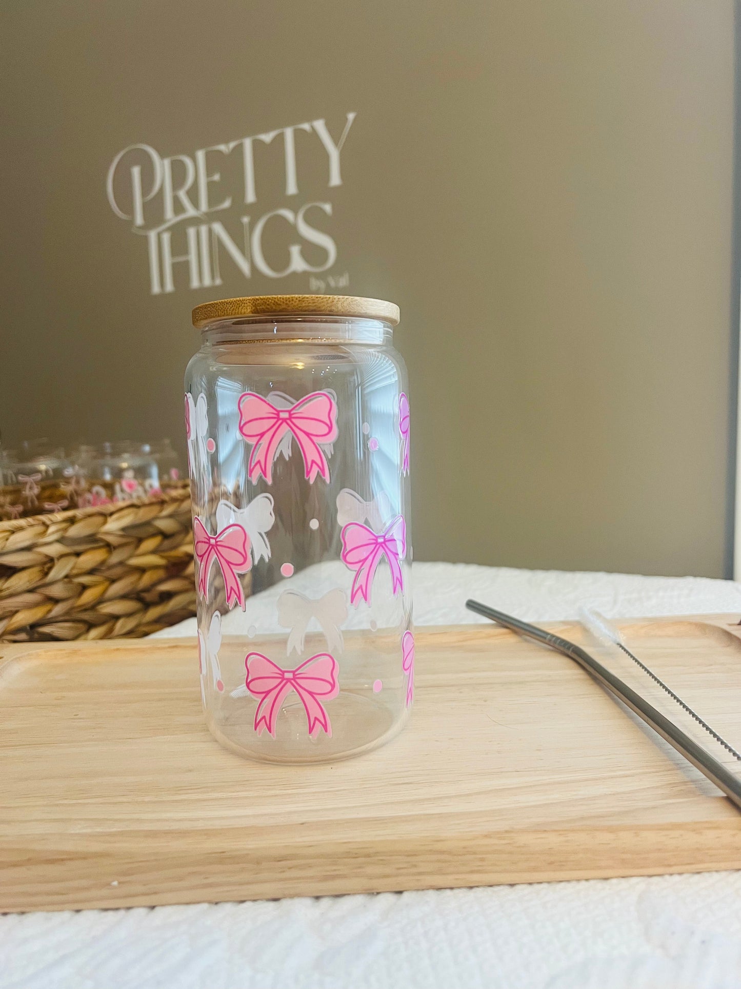 Bows and dots - Iced Coffee Clear Glass Can Tumbler