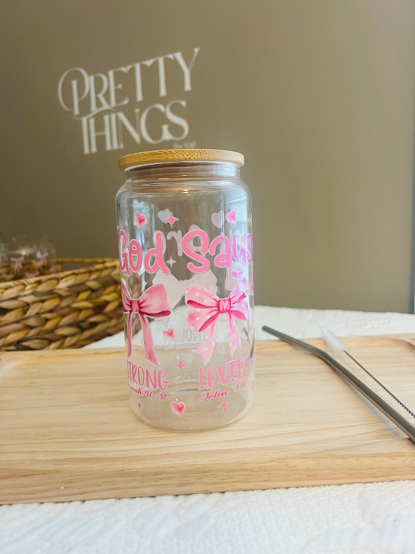 God Says I am - Iced Coffee Clear Glass Can Tumbler